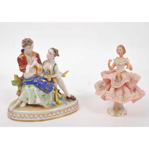 58 - A collection of 20th Century continental possibly German china porcelain figurines to include a larg... 