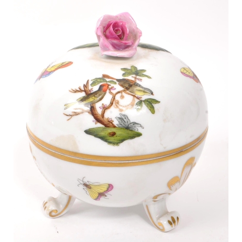 59 - Herend Hungary - A 20th Century china porcelain lidded pot raised upon three scroll detailed legs ha... 