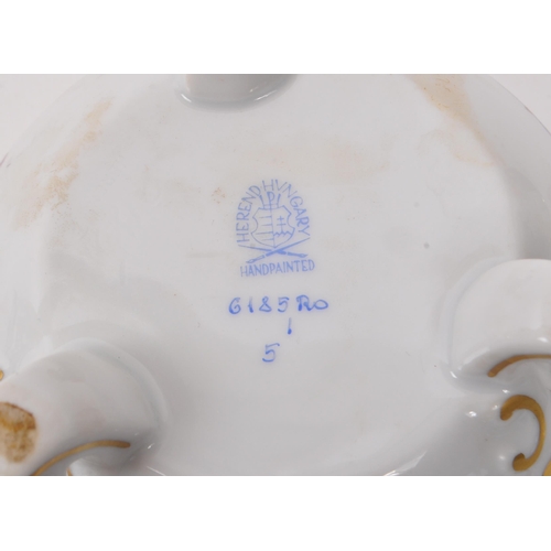 59 - Herend Hungary - A 20th Century china porcelain lidded pot raised upon three scroll detailed legs ha... 