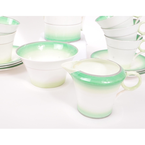 68 - Shelley - Art Deco mid 20th century porcelain tea service set. Regency shape comprising of teapot, c... 