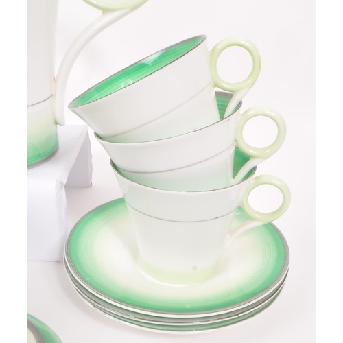 68 - Shelley - Art Deco mid 20th century porcelain tea service set. Regency shape comprising of teapot, c... 