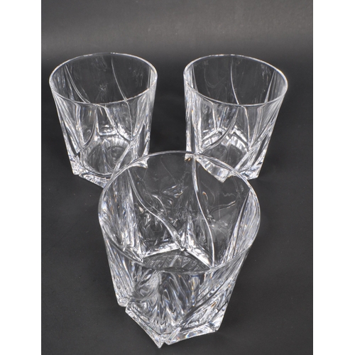 7 - Thomas Webb - A box of lead cut crystal glass whisky tumblers. A set of six with swirl design glasse... 