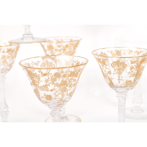 70 - A collection of 20th Century drinking glasses comprising of five ornate gilt foliate liquor glasses ... 