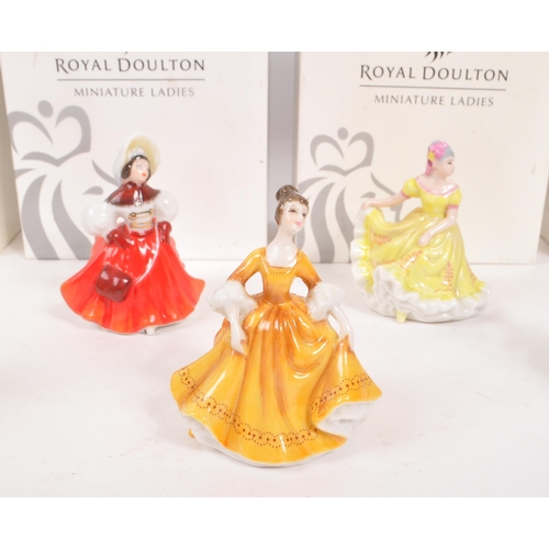 72 - Royal Doulton - A collection of nine china porcelain Royal Doulton ' Miniature Ladies ' figurines co... 