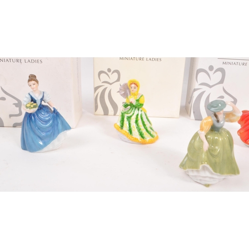 72 - Royal Doulton - A collection of nine china porcelain Royal Doulton ' Miniature Ladies ' figurines co... 