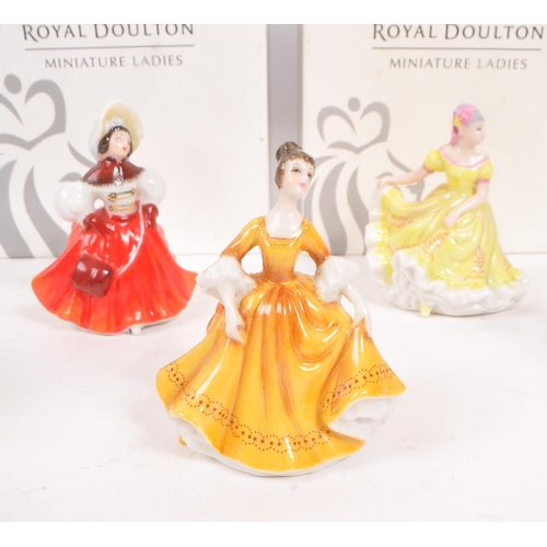 72 - Royal Doulton - A collection of nine china porcelain Royal Doulton ' Miniature Ladies ' figurines co... 