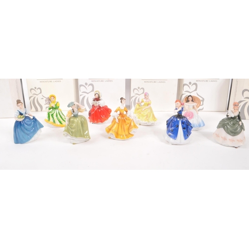 72 - Royal Doulton - A collection of nine china porcelain Royal Doulton ' Miniature Ladies ' figurines co... 