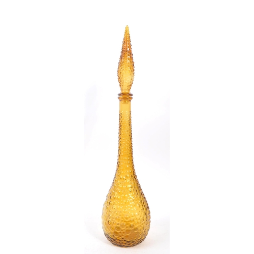 8 - Genie Bottle - A retro Italian Empoli studio art glass bottle / decanter having a hobnail type textu... 