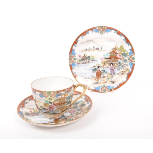 91 - Noritake - An early 20th century Japanese porcelain china hand painted tea cup and saucer and side p... 