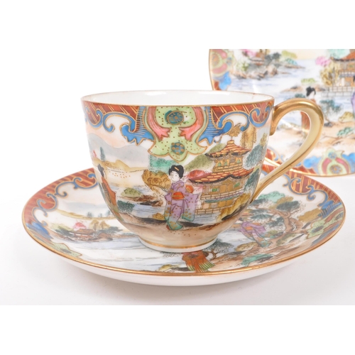 91 - Noritake - An early 20th century Japanese porcelain china hand painted tea cup and saucer and side p... 