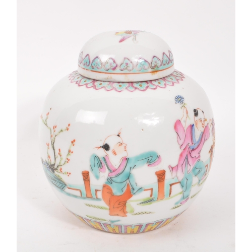 97 - Early 20th century circa 1920s porcelain Chinese ginger jar. With hand painted lid and body. Chinese... 