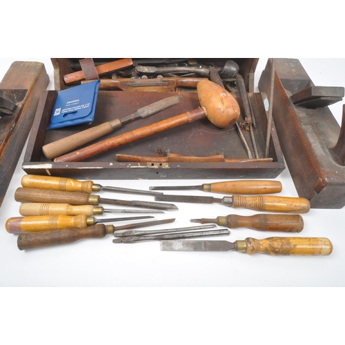 333 - A collection of vintage 20th century carpentry wood working tools. To include wood planes, hand scre... 