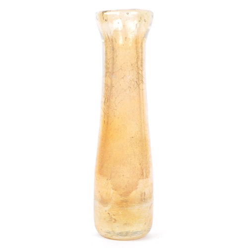 188 - A contemporary studio art glass bubble shattered effect table vase. With thick curved rim into a cir... 