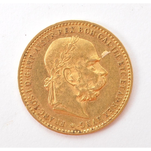 539 - 10 Corona 1905 Austrian Franz Joseph I 900 gold coin. Imperial Eagle superimposed with the Austrian ... 