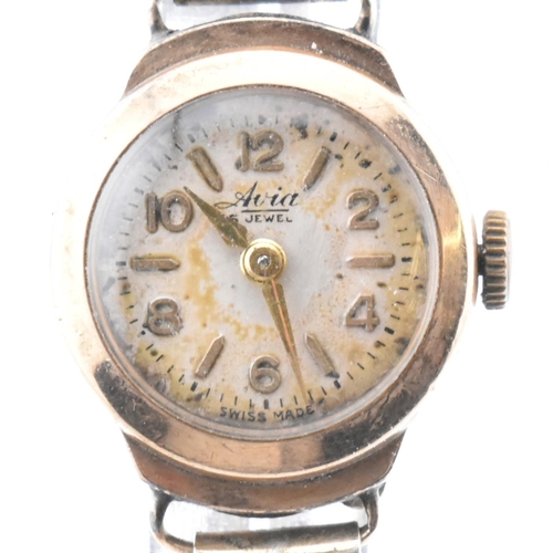 111 - A vintage 9ct gold cased Avia wristwatch on a rolled gold strap. The Avia 15 Jewels wristwatch havin... 