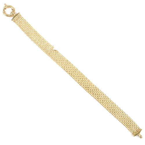 112 - A hallmarked 9ct gold mesh link bracelet. The mesh link bracelet having a senorita clasp. The bracel... 