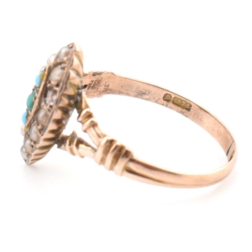 114 - An early 20th century 9ct gold and seed pearl navette ring. The Edwardian 9ct gold navette ring set ... 