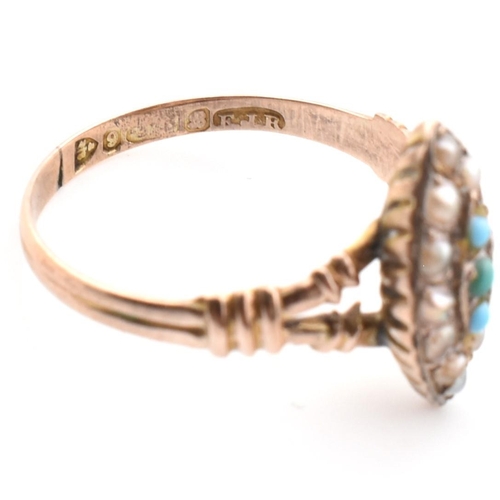 114 - An early 20th century 9ct gold and seed pearl navette ring. The Edwardian 9ct gold navette ring set ... 