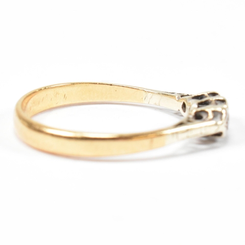 136 - An 18ct gold and diamond trilogy ring. The ring having three star set round cut diamonds to tapered ... 