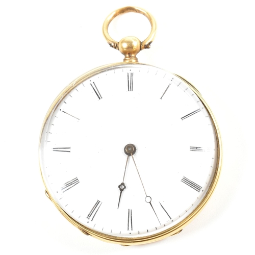 146 - A French yellow metal open face 8 jewel pocket watch AF. The open face pocket watch having a white d... 