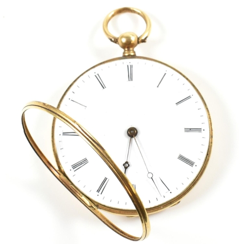 146 - A French yellow metal open face 8 jewel pocket watch AF. The open face pocket watch having a white d... 