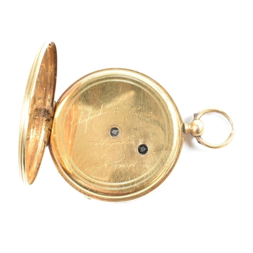 146 - A French yellow metal open face 8 jewel pocket watch AF. The open face pocket watch having a white d... 