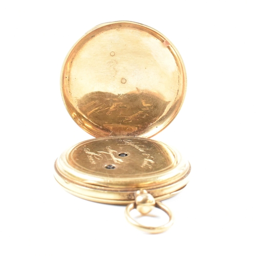 146 - A French yellow metal open face 8 jewel pocket watch AF. The open face pocket watch having a white d... 