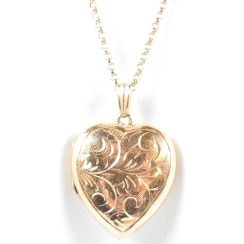 166 - A hallmarked 9ct gold heart locket pendant necklace. The 9ct yellow gold belcher chain necklace stru... 