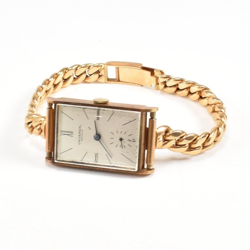 23 - Universal Geneve wristwatch - A Swiss hallmarked 18ct gold mid century wristwatch. Silvered dial wit... 