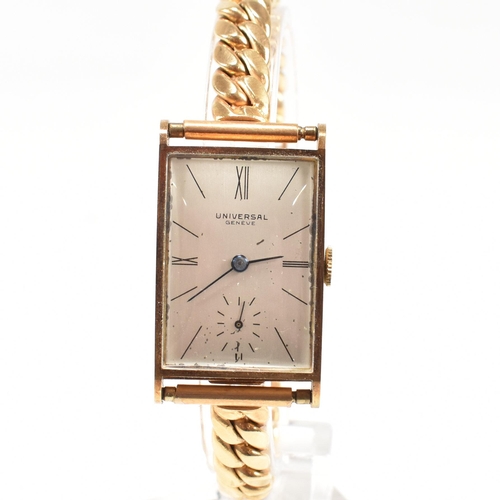 23 - Universal Geneve wristwatch - A Swiss hallmarked 18ct gold mid century wristwatch. Silvered dial wit... 