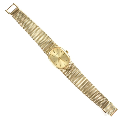 31 - A Bueche-Girod gold wristwatch. The Swiss Bueche-Girod wristwatch having an oval dial with stick ind... 