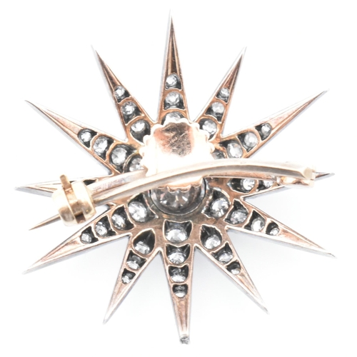 4 - A Victorian gold and silver diamond star brooch pin. The 19th century twelve-pointed star brooch pin... 