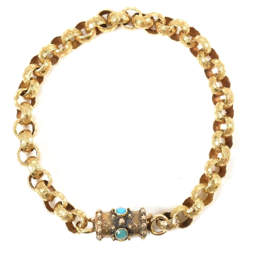 6 - A 19th century Georgian 15ct gold and turquoise chain bracelet. The Georgian bracelet having star an... 