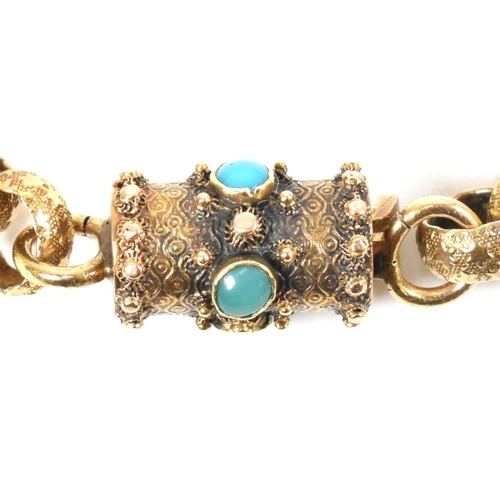 6 - A 19th century Georgian 15ct gold and turquoise chain bracelet. The Georgian bracelet having star an... 