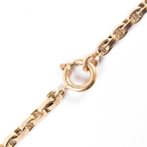 62 - A 9ct gold Albert chain. The 9ct gold Albert chain having cable links and a swivel dog lead clasp to... 