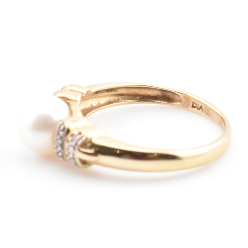 87 - A hallmarked 9ct gold, diamond and cultured pearl ring. The 9ct yellow gold ring having a single rou... 