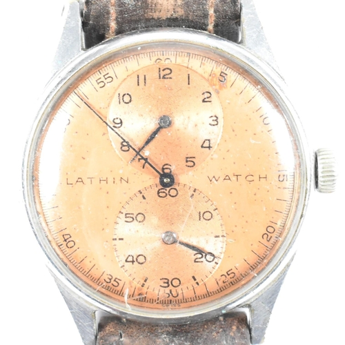 92 - A Lathin Swiss gentleman's wristwatch. The Lathin watch having a tropical dial with two sub dials an... 