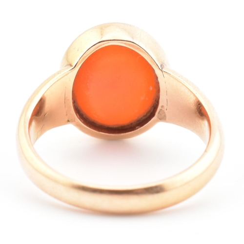 93 - A gold and carnelian intaglio signet ring. The signet ring set with a carnelian intaglio seal depict... 