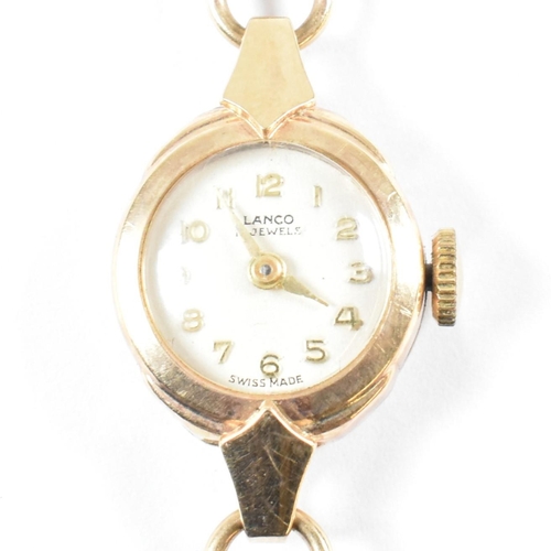 99 - A hallmarked 9ct gold Lanco ladies wristwatch. The Lanco wristwatch having Arabic indices, alpha han... 