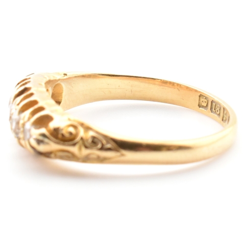 45a - An Edwardian hallmarked 18ct gold and diamond five stone gypsy ring. The 18ct yellow gold ring set w... 