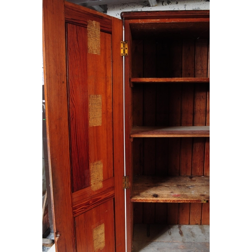 1008 - A pair of early 20th century oak wood church / Sunday school cupboards. The cupboards raised on plin... 