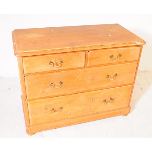 1026 - A 19th century Victorian country pine wood chest of drawers. The chest of drawers raised on turned b... 