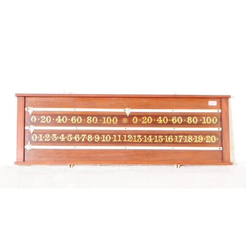 1032 - An early 20th century wall hanging wooden snooker scoreboard having gilded numbers to body with slid... 