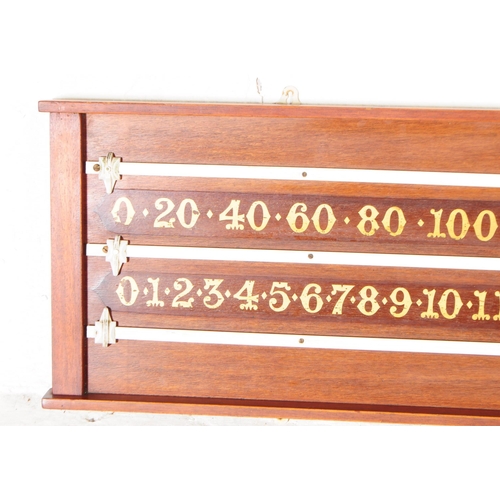 1032 - An early 20th century wall hanging wooden snooker scoreboard having gilded numbers to body with slid... 