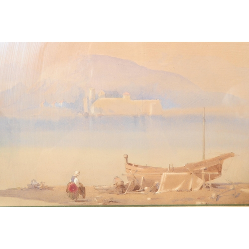 1035 - An early 20th century Italian unmarked watercolour landscape lake scene. The painting depicting a la... 