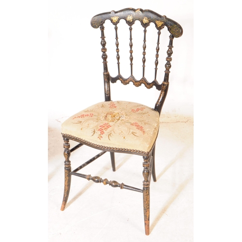 1051 - A pair of 19th century Chinoiserie black lacquer  French Napoleon III bedrooms chairs. The chairs ha... 