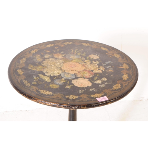 1065 - A small 19th Century painted black Napoleon III side table having circular top with decorative flora... 