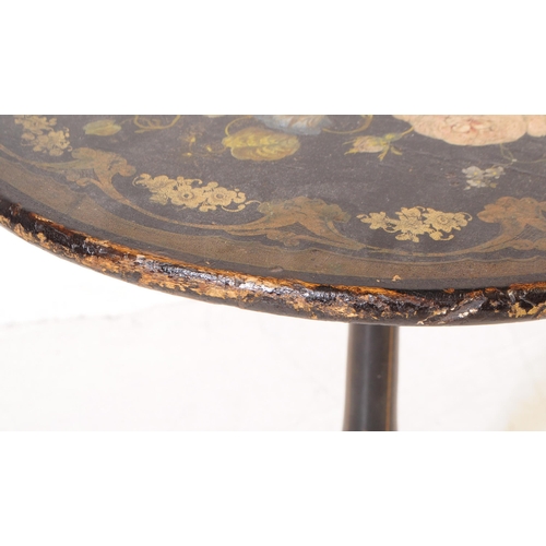 1065 - A small 19th Century painted black Napoleon III side table having circular top with decorative flora... 