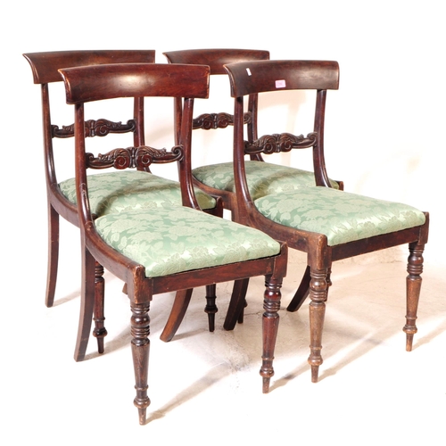 1082 - A set of four 19th century William IV era mahogany bar back dining chairs. The chairs having curved ... 