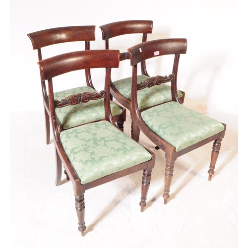 1082 - A set of four 19th century William IV era mahogany bar back dining chairs. The chairs having curved ... 